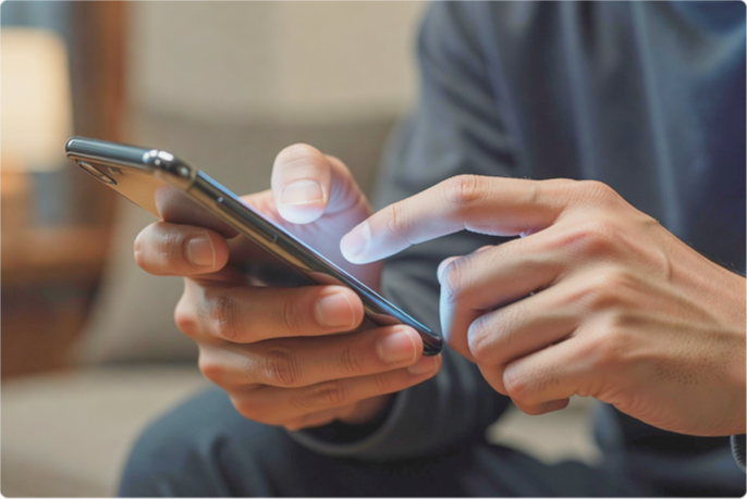 スマートフォンで結果を確認している様子