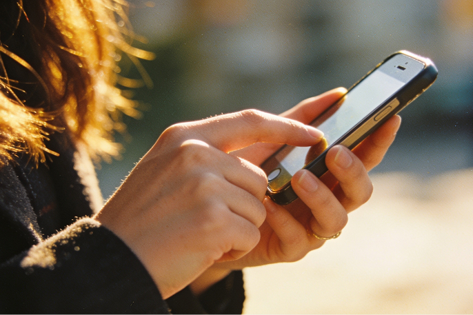 スマートフォンを操作して相談している様子